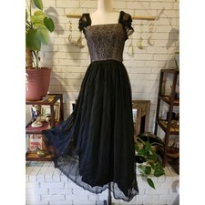 Vintage 1950s Black Tulle Lace Maxi Prom Ballgown Dress Small picture