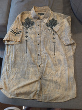 Affliction Buckle Shirt Mens Large Embroidered Wing Cross Gothic Y2K Button Up L picture