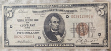 1929 Five Dollar Bill $5 National Currency - Cleveland Ohio picture