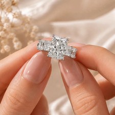 IGI 5 Ct Radiant F/VS1 Lab Grown Diamond Women Gift Promise Ring 14K White Gold picture