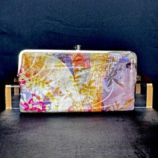 HOBO The Original Lauren Leather Floral Double Frame Kiss Lock Clutch Wallet picture