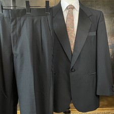 VTG Gianelli Uomo 42R 34 x 28 2Pc Black Wool Blend Hopsack 1Btn Tuxedo picture