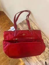 Coach Red Solid Nylon Adjustable Strap Silver Crossbody Purse picture
