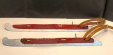 RARE Antique 1800s Primitive Wooden Ice Skates Pair Metal Blades Leather Straps picture
