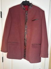 Men Mandarin Collar Nehru Jacket Burgundy Wine Dragon Brocade Tang Suit Size 38R picture