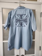 Vintage West Coast Choppers Work Shirt Jesse James MC Club Embroidered Blue 2XL  picture