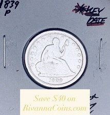 1839-P  PHILADELPHIA MINT  KEY DATE  U.S. SEATED LIBERTY QUARTER. picture