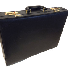 Vtg. Monaco Attache Briefcase,Black Gold Combo Lock Hard Case UNUSED 1970s picture