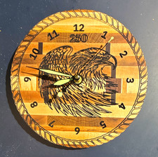 Round Wood Analog Wall Clock with Eagle Design, Battery-Operated 250th picture