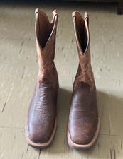 Lucchese Brown Leather Western Cowboy Boots Pull-On Stitched Shaft picture
