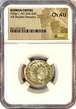 244-249 AD Philip I Ancient Roman Silver Dbl Denarius 4 Standards NGC Choice AU picture