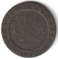 1846 French Guiana 10 Centimes Louis Philippe I Silver Scarce  picture