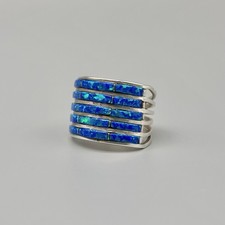 CJ Kyle Zuni Sterling Silver Blue Opal Inlaid Petit Point 5 Tier Ring Sz 7.5 picture