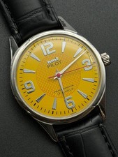 vintage hmt Janata pilot yellow Dial hand winding men's watch 17 jewels picture