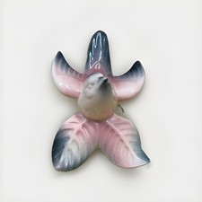 Vintage MCM Ceramic Flying Bird Figurine Pink Gray Glossy Mid Century picture