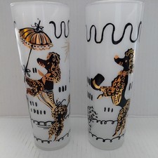 VTG Libbey Maida Armour Cocktail Glasses MCM Set French Poodle Gold Barware picture