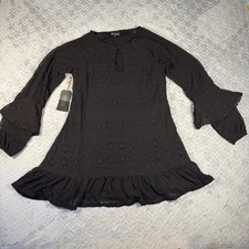 Shyanne Eyelet Mini Dress Womens XS Black Boho Ruffle Long Sleeve New with Tags picture