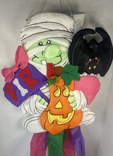Vtg 3D Pumpkin Mummy Windsock 52 Tall Halloween Scene Decor Read picture
