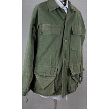 Vintage French Chore Jacket Green Herringbone Cotton Distressed Field Coat L picture