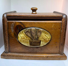 Vintage Wooden Recipe Card Box Holder  Floral Inlay Kitchen Storage Rustic Decor picture