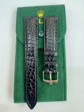 ROLEX Black Leather Crocodile Band 19mm With Rolex Crown Buckle Silver NOS picture