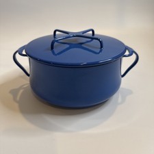 Dansk Kobenstyle Blue Enamel Round 2 Qt Casserole Pot w/  Trivet Lid Dble Handle picture