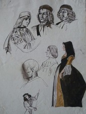 Hippolyte Poterlet (1803-1835) - ink - studies picture