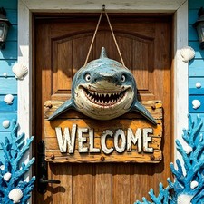 Shark Wooden Sign Decor Nautical Fishing Great White Shark Wall Sign picture