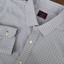 UNTUCKit Dalton LS Button Up Nylon Perf. Blue White Pink Plaid Men's L Slim picture