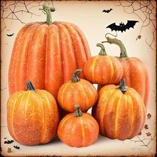 7pcs Halloween Pumpkin Autumn Decor Outdoor Orange Foam Plastic Fake Artificial  picture