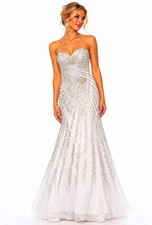 Jovani Strapless Sweetheart White/Silver Beaded Sequin Formal Gown Size 2 picture