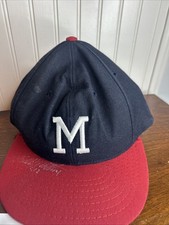 Vintage Milwaukee Braves Roman MLB  Hat Autographed By Eddie Matthews With COA picture
