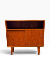 Mid-Century Danish Modern Teak Bookcase Cabinet by Hjørnebo | Sliding picture