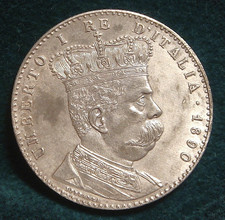 King Umberto I Eritrean Colony 2 Lira 1890 Silver Excellent Not Common NC picture