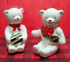 Vintage Schmid Christmas Ornaments White Teddy Bears, Set of 2 picture