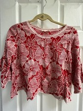 Solitaire Women’s Size S/M Red Floral Embroidered Top Short Sleeve Round Neck picture