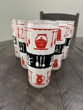 Vintage Red Black Americana Old Time Set Of 6 Highball Tumblers Kitchen picture