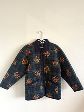 Vintage Bushwacker Quilted Jacket L Blue Green Plaid Equestrian Lion Crest Coat picture