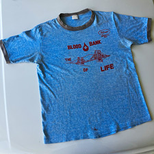 Vintage 1983 Pfizer Brooklyn Blood Bank Ringer T Shirt USA Made Medium NYC Japan picture