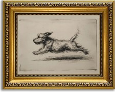 Vintage Gold Framed Antique Terrier Portrait Sketch Canvas 10x8 Wall Art picture