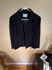 Kasper A.S.L. Blazer Size 14 Black Tweed Metallic Thread picture
