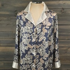 Petra Fashions Nightshirt Womens M Navy Blue Paisley Floral Silky Lounge Vtg USA picture