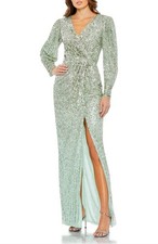 NWT Mac Duggal Sequin Long Sleeve Faux Wrap Gown- Size 6 Seafoam Green N picture