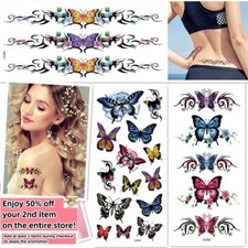 Set of 3 Sheets Waterproof Temporary Tattoo Stickers Butterfly Arm & Body Art picture