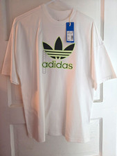 adidas Originals Trefoil Graphic Logo T-Shirt White Cotton Jersey Crew Neck L picture