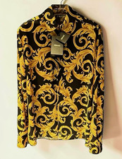 Versace Black/Gold Baroque Twill Button-Up Shirt Long Sleeve Collared IT 60 picture