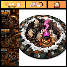 3D Haunted Staircase Round Rug - Optical Illusion Halloween Mat, 78.7