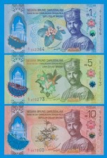 NEW 2026  BRUNEI 3 Notes, 1 + 5 + 10 Dollars, P 41 + 42 + 43, Polymer UNC picture