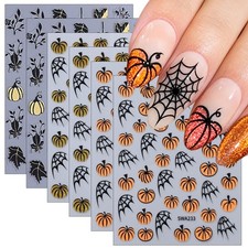 6pcs Halloween Nail Art Stickers Decals Pumpkin Nail Decals Spider Web, Black‑Go picture