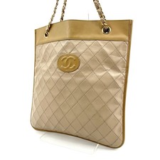 Auth CHANEL Vintage Classic Double Flap Beige Lambskin Quilted Bag picture